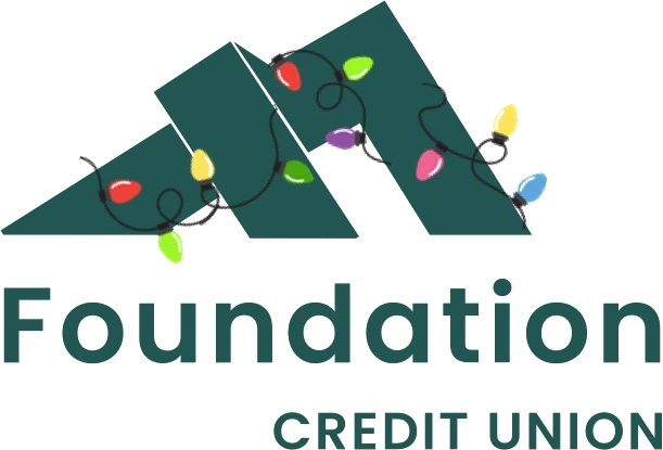 Foundation Credit Union logo wrapped in Christmas lights